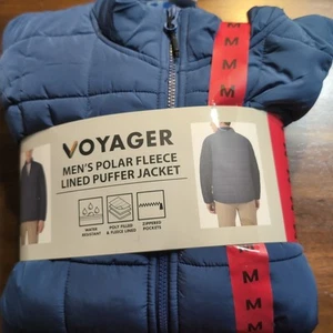 Voyager Men's Polar Fleece Lined Puffer Jacket, Blue, Size Medium - Picture 1 of 2