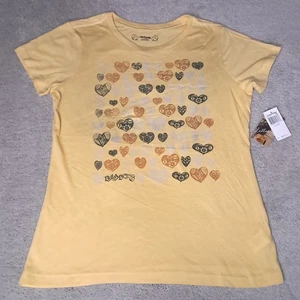 Vintage Y2K Billabong T-shirt Girls XL Yellow Hearts Spellout Logo Slim 2010s - Picture 1 of 9