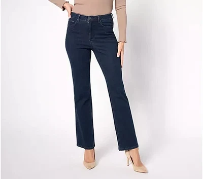 Susan Graver Regular Embellished Pocket Boot-cut Jeans-Dark Wash-Plus 18-A624052 - Image 1 of 2