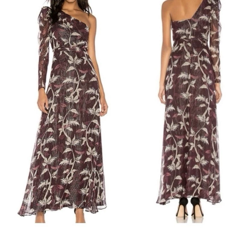 Женское платье макси BCBGMAXAZRIA на одно плечо с цветочным принтом сзади на молнии размер 10 - Изображение 1 из 4