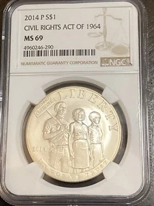2014-P $1 Civil Rights Act of 1964 Commemorative Silver Dollar NGC MS69 - Picture 1 of 4