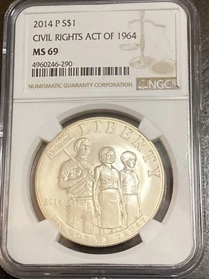 2014-P $1 Civil Rights Act of 1964 Commemorative Silver Dollar NGC MS69 - Image 1 of 4