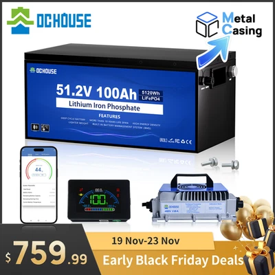 DC HOUSE 48V 100Ah Lithium Lifepo4 Golf Cart Battery Metal Case with 18A Charger - Image 1 of 4