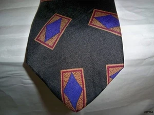 Vintage Perry Ellis Imported Silk Men's Necktie Black with Purple Gold Maroon - Picture 1 of 5