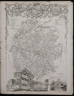 原版复古赫里福德郡古董地图大约 19 世纪 40 年代 Moule 19 世纪雕刻 — 第 1/2 张图片