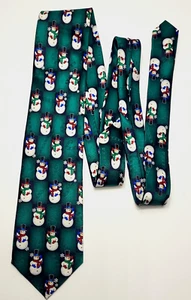 Snowman Snowmen Hallmark holiday Men's Tie Necktie green Multi Color Gift 3.5" - Picture 1 of 5