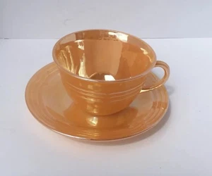Fire king oven ware collectible antique cup and saucer Peach Lustre Three Ring. - Picture 1 of 9