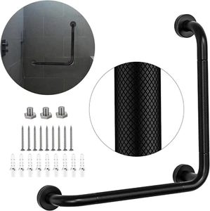 Angled Grab Bar - 16X16 Inch Stainless Steel Knurled Toilet Handles Wall Mounte - Picture 1 of 12