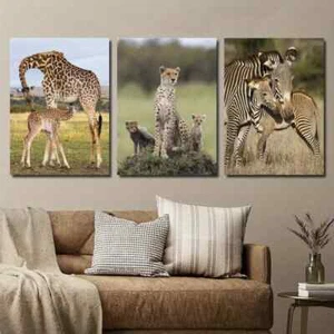 3pcs Giraffe Cheetah Zebra Wildlife Animal Metal Print Ready to Hang Art - Picture 1 of 7