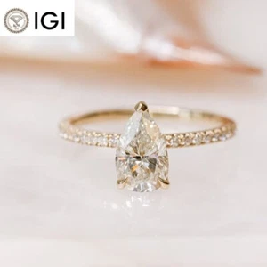 1.20TCW Pear Cut IGI Certified Lab Grown Diamond Accents Ring 14kt Yellow Gold - Picture 1 of 23