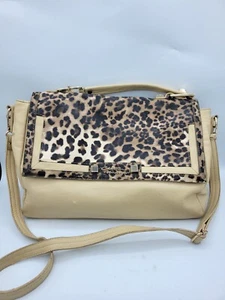 Christian audigier Tan Beige leopard print leather handbag Tote Purse - Picture 1 of 10