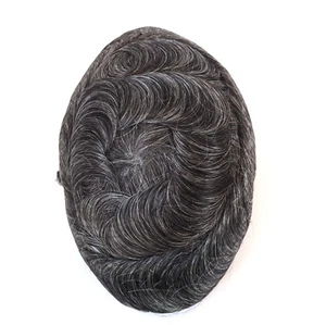 Mens Toupee Human Hair Replacement System Hairpiece 0.03 Ultra Thin Skin #1B30 - Picture 1 of 6