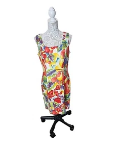Rebecca Reid Collection Linen  Sleeveless Sheath Knee Length Floral Dress 12 - Picture 1 of 9