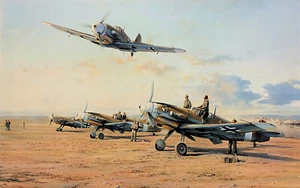 Hunters in the Desert by Robert Taylor art print signed by Desert Luftwaffe Aces - Picture 1 of 2