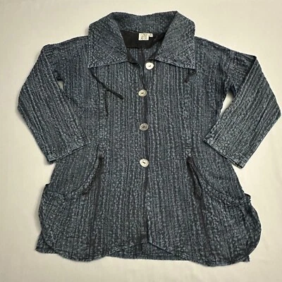 Chaqueta Abrigo Perejil y Salvia Mujer Pequeña S Texturizada Azul Negro Cuello Abotonada Foto 1 de 4