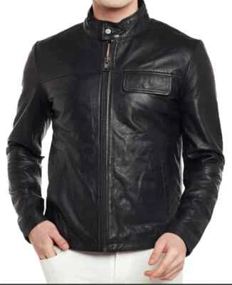 DISEÑADOR Nueva Chaqueta de Cuero Negra Para Hombre Estilo Piel de Cordero Pura Chaqueta Calce Ajustado Foto 1 de 3