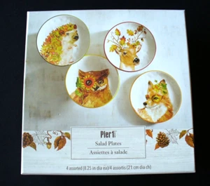 New~PIER 1~Hand Painted~DOLOMITE~8.5"~Ceramic~SALAD PLATES~Deer~Fox~Owl~Hedgehog - Picture 1 of 10