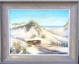 Framed Original Oil Painting, Beach Scene/Landscape, by Mildred Fenn 20" x 16" - Picture 1 of 5