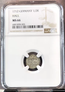 1712 GERMANY 1/2 KREUZER 1/2K HALL NGC MS 66 EXTREMELY RARE TOP POP - Picture 1 of 3