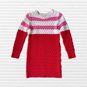Joe Fresh Girls Cable Knit Sweater Dress Red White Pink Cotton Long Sleeve Sz 5 - Picture 1 of 11