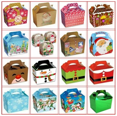 Christmas Treat Gift Box Xmas Party Food Lunch Childrens Boys Girls Kids Boxes - Image 1 of 3