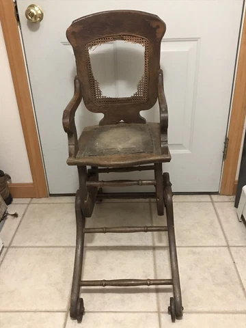 Antique c1900 Oak Up Down Collapsible Convertible Folding High Chair Cover