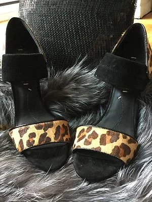 BCBG Maxazria Sandalias Tacón Pila Bombas Multi Negro Marrón Camel Estampado Animal 6.5 Foto 1 de 4