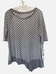 Calvin Klein Womens Size XL Blouse Top Performance Gray Striped Cotton Blend NWT - Picture 1 of 4
