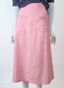 Vintage 1950s Deadstock Pink Cotton Faille Long Skirt Patch Pockets W 26" - Picture 1 of 6