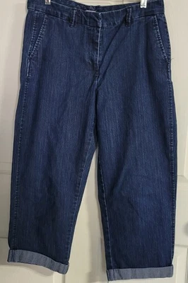 Capris con puños de mezclilla lavado oscuro Laura Scott talla 8 mezcla de algodón Foto 1 de 4