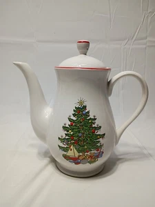 Cuthbertson American Christmas Tree Coffee/Tea Pot Red Rim With Lid VTG  9" - Picture 1 of 10