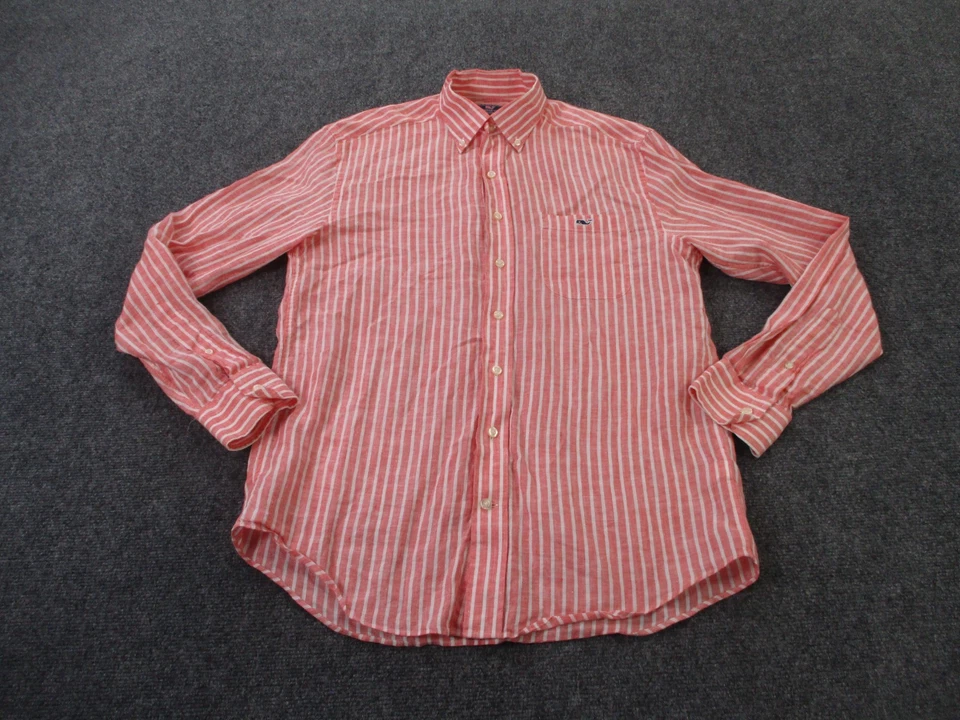 Vineyard Vines Shirt Men M Pink Striped Linen Tucker Classic Fit Business Preppy - Image 1 of 4