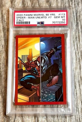 PSA 10 GEM LOW POP 4 RARE | 2020 PANINI MARVEL SPIDER-MAN RED BLACK SUIT 113 NEW - Image 1 of 2