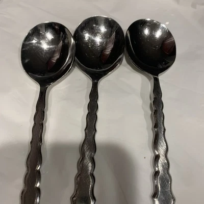 Oneida Community Stainless Cello Pattern Lot of 3 Round Soup Spoons Discontinued - Image 1 of 3