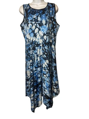 Vestido sin mangas Vaca eci New York Lg azul y blanco estampado floral mordida de tiburón Foto 1 de 4