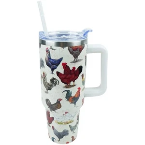 40 oz Tumbler with Handle and Straw Lid Leak Proof, Chicken and Rooster Desig... - Picture 1 of 5