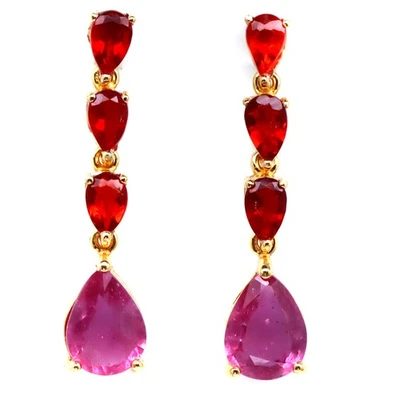 925 Sterlingsilber 6 x 8 Mm. Rot Rubin & Orange Feuer Opal Geburtsstein Ohrringe - Bild 1 von 4