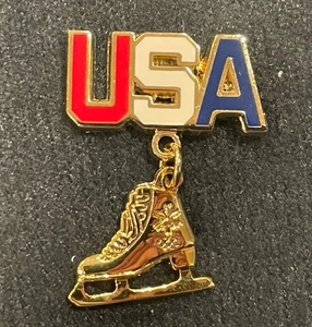 2002 Salt Lake City Utah Olympics Pin Team USA Ice Skating Skate Dangle - Picture 1 of 4
