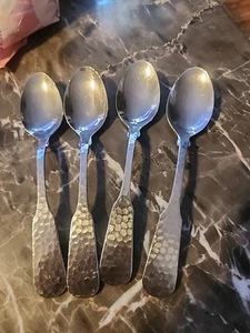 Vtg Hammered Colonial Stainless Steel Japan Flatware Set Of Four Tea Spoons - Picture 1 of 4