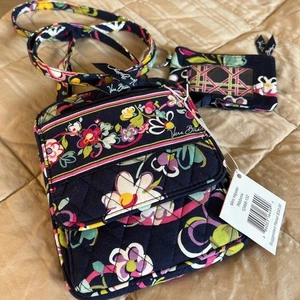Vera Bradley RIBBONS Navy Mini Hipster Crossbody Purse Zip +ID card coin case - Picture 1 of 12