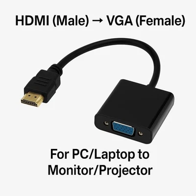 HDMI to VGA Adapter Cable (Male to Female) Connect PC/Laptop to VGA Monitor - Image 1 of 4