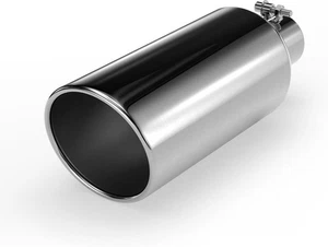 3" Inlet 6" Outlet 15" Long Exhaust Tip Silver Stainless Steel Bolt-On - Picture 1 of 9