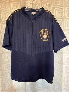 MLB MILWAUKEE BREWERS 1/4 ZIP BATTING PRACTICE JERSEY MEN'S SIZE XL - Picture 1 of 5