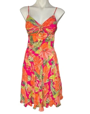 Sue Wong Size 12 Silk Floral Sundress Adjustable Straps Orange Red Green Lined - Image 1 of 4