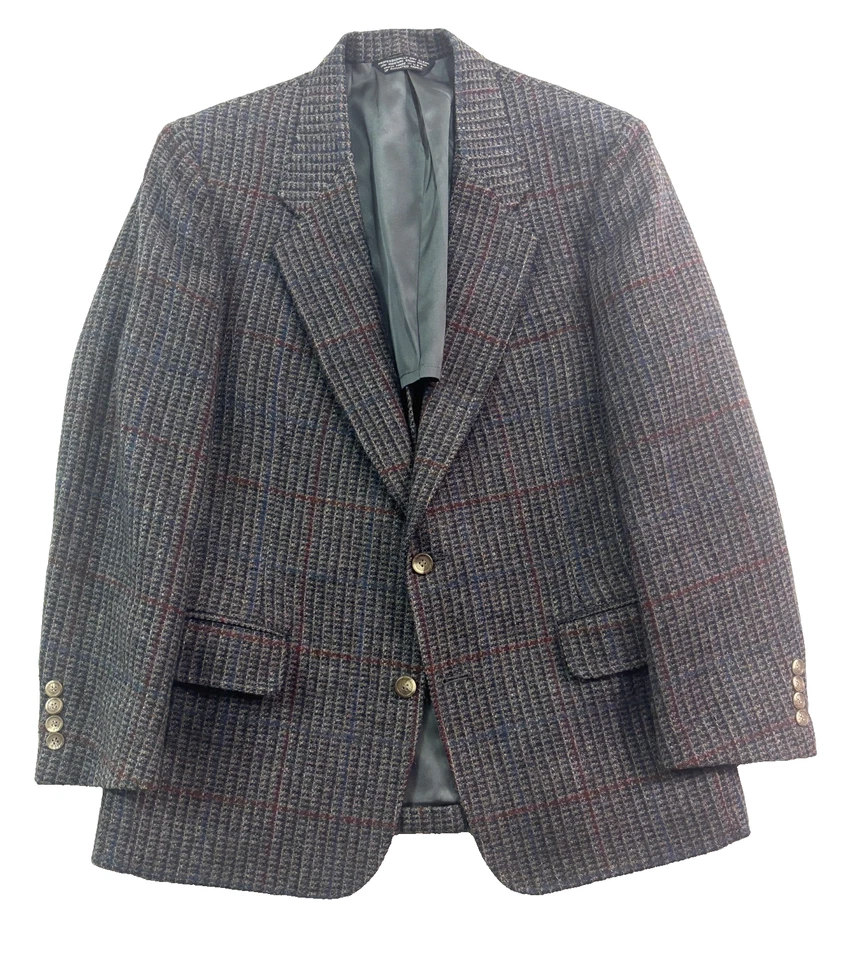 Blazer Chaqueta Abrigo Traje Deportivo Abrigo Lana EE. UU. Lana Años 90 Patrick James 42R Gris Tweed Foto 1 de 4
