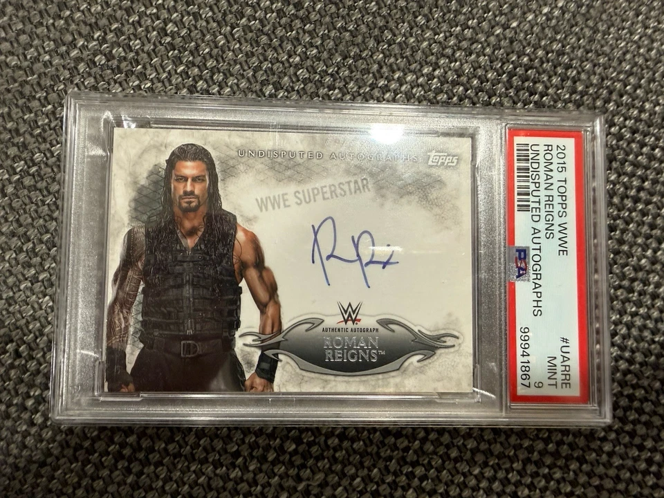 2015 TOPPS WWE UNDISPUTED ROMAN REIGNS #UARRE TRIBAL CHIEF ON CARD AUTO PSA 9 - Image 1 of 2