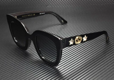 Óculos de sol feminino GUCCI GG0208S 001 redondo oval preto cinza 49 mm OBI - Imagem 1 de 4