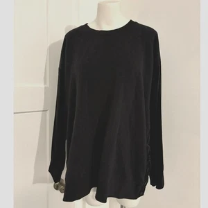 Athleta size 2X Black Velvet Panel Side Button Detail Crewneck Pullover Sweater - Picture 1 of 7