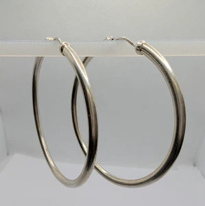 Vintage Sterling Silver 925 Tube Hoop Earrings - 1.8" - Picture 1 of 8