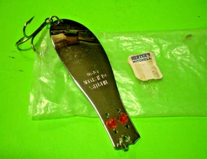 Señuelo de pesca vintage Herter's GLA Mitchell cuchara canadiense ojos rojos plateados 4,25" - Imagen 1 de 10